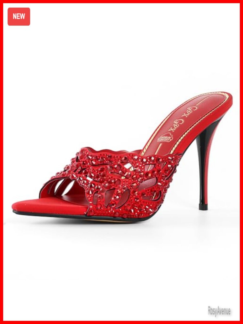 Women's Stiletto Mule Heels Rhinestone Cutout Open Pointed Toe Slip On Party